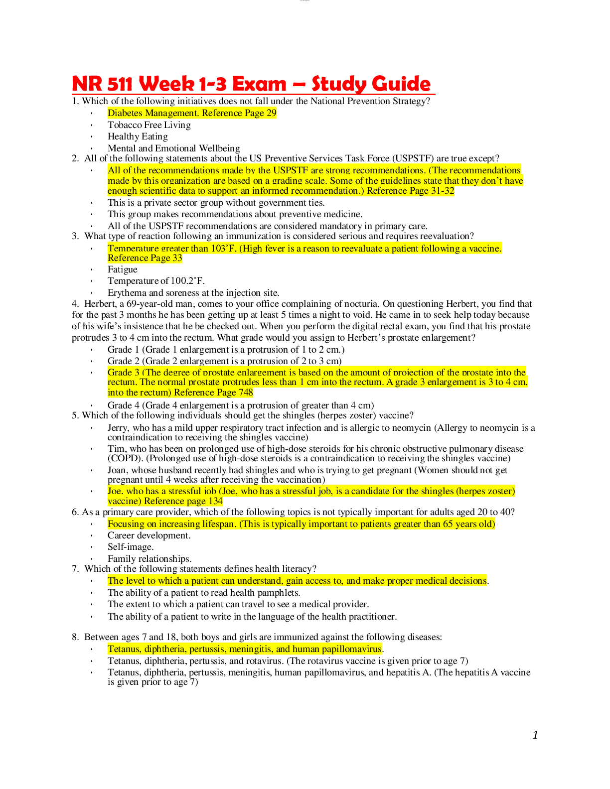 Preview image for NR 511 Week 1-3 Exam – Study Guide